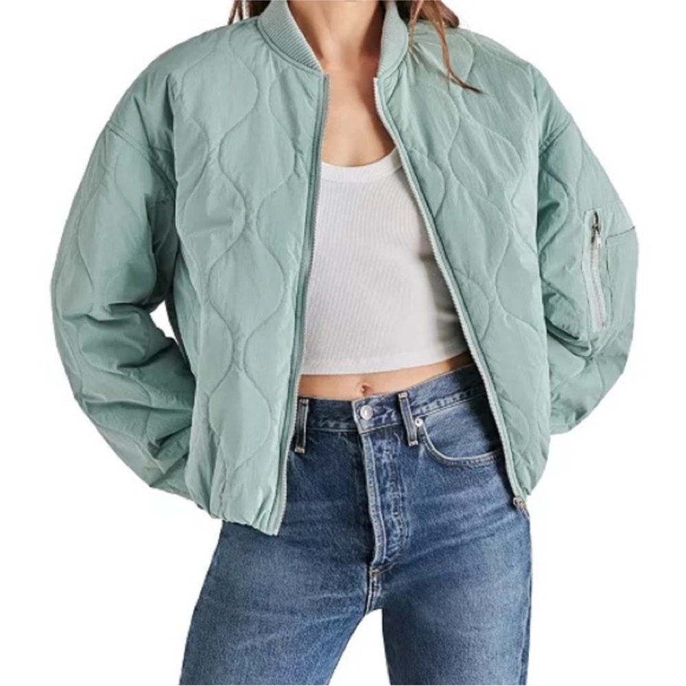 Steve Madden Aqua Quilted Bomber Jacket